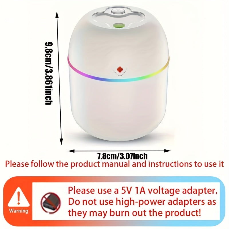 Máquina de aromaterapia humidificadora portátil USB-C, luz de 7 colores en la habitación, escritorio, automóvil, mejora de la calidad del aire de calefacción y refrigeración, no requiere batería, 36 V o menos, para el hogar/oficina/viajes, todos los usua