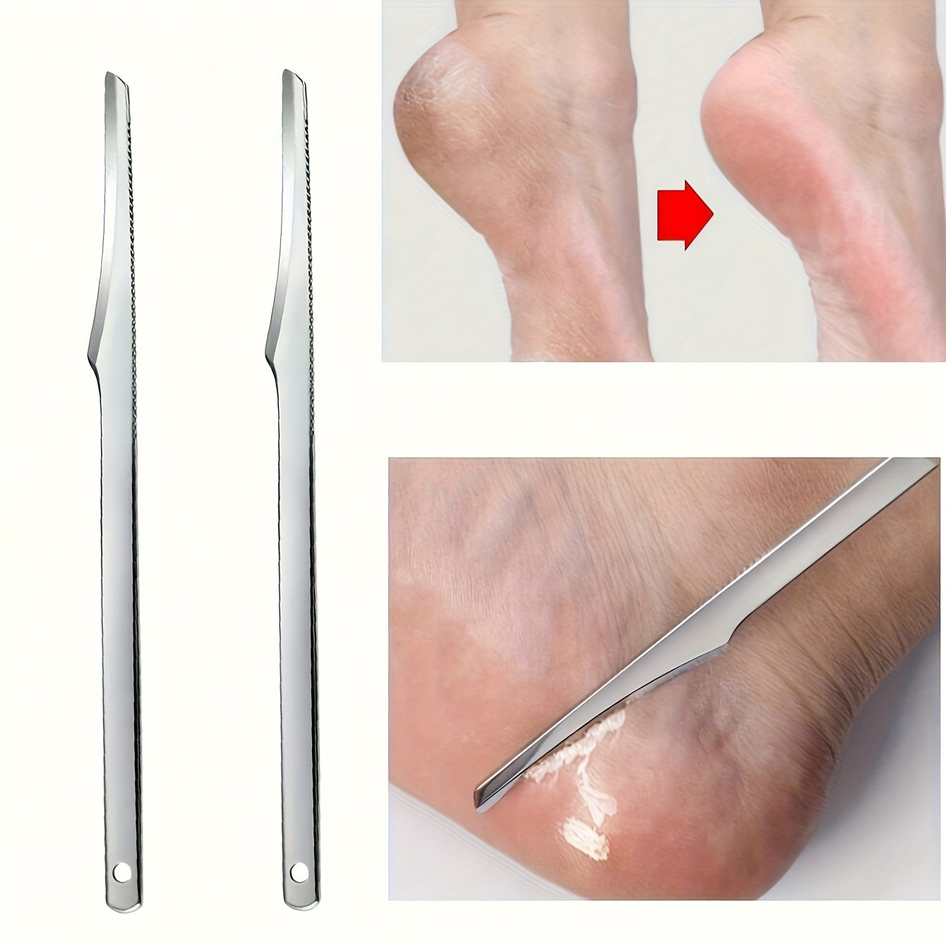2 Piezas de Raspadores y Removedores de Pedicura de Acero Inoxidable Resistentes - Herramientas Profesionales con Cuchillas Afiladas, Empuñadura Antideslizante para Hogar, Salón o Spa - Sin Batería Necesaria, Fácil de Limpiar y Guardar