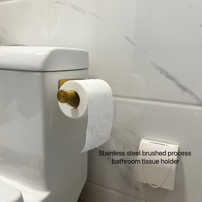 Soporte para Papel Higiénico de Acero Inoxidable Cepillado Dorado de Fácil Instalación - Autoadhesivo, Montaje en Pared Sin Taladro para Pañuelos de Baño