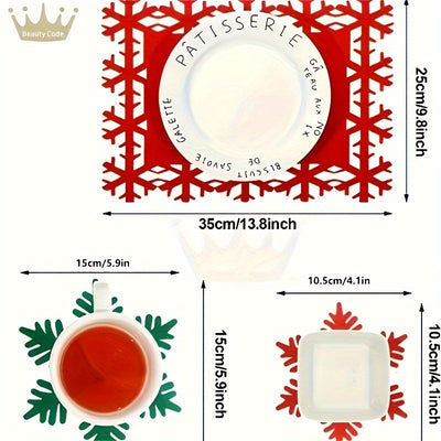 Juego de 12 Manteles Individuales de Fieltro con Diseño de Copo de Nieve - Antideslizantes, Manteles Decorativos para Comedor y Decoración de Cocina en Fiestas, Decoración Navideña