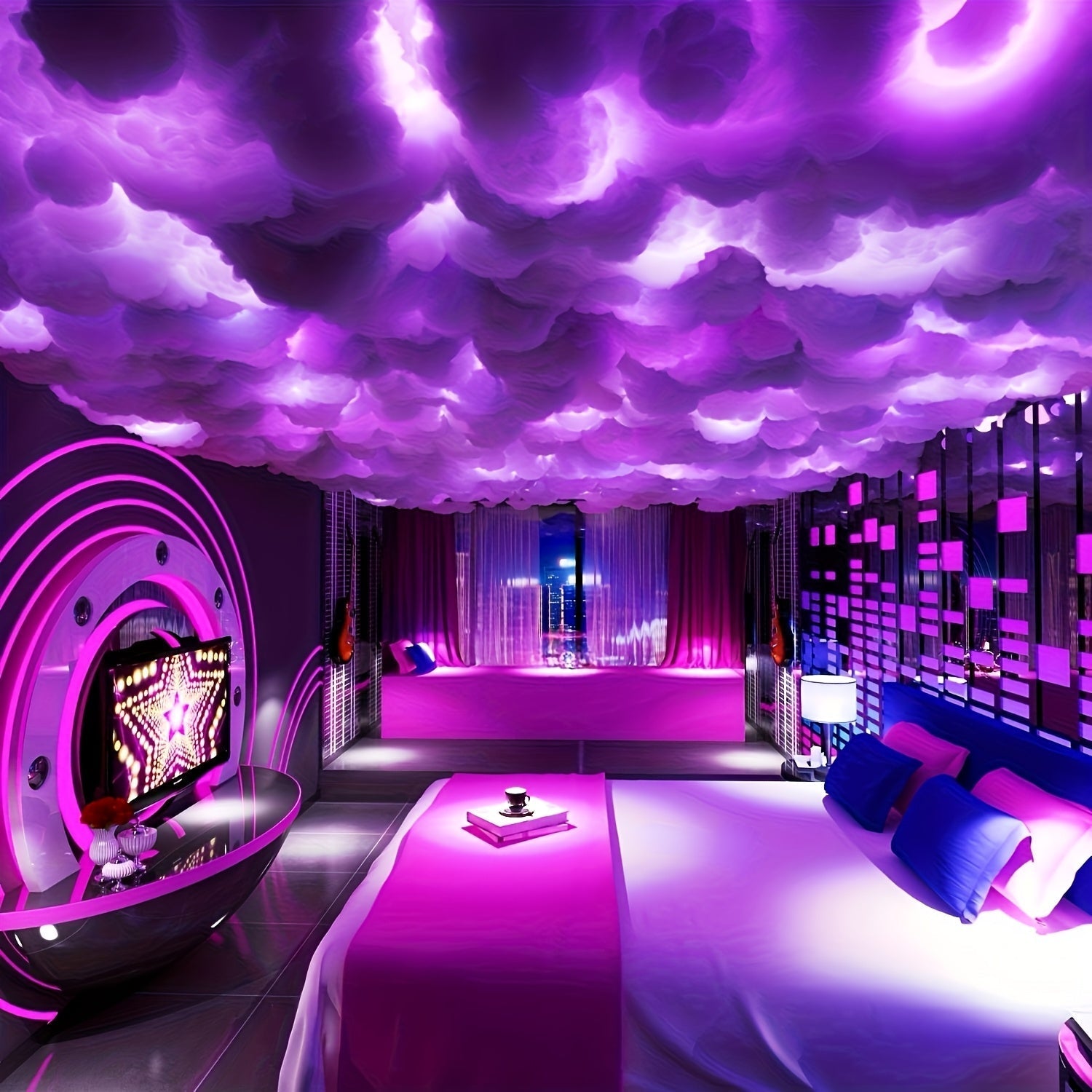 Luz de nube mejorada 2025 para decoración de techo o pared en salas de juegos, oficinas, hoteles o fiestas, con sincronización musical y función de cambio de color - AJK