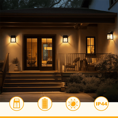 2 Piezas de Luces Solares para Exteriores, Diseño Moderno Cuadrado con Paneles de Vidrio Transparente y LED Cálido Blanco, Construcción Duradera en Plástico , Decoración Solar para Jardín, Patio o Pasillo, Iluminación Energeticamente Eficiente