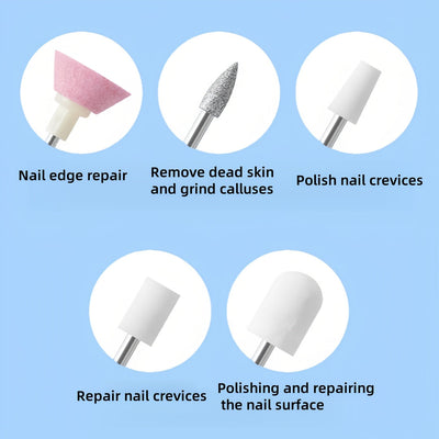 Kit de Amoladora Eléctrica Portátil para Uñas con 6 Cabezales - Herramienta Profesional para Manicura, Eliminación de Gel y Limado en Color Beige Claro