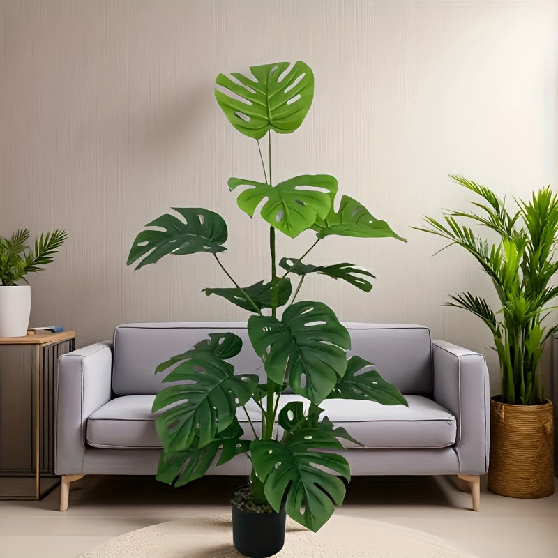1 unidad de árbol de banyan artificial con hojas en forma de corazón de 110 cm, planta de plástico realista para decoración de hogar, oficina, bodas, Día de la Madre y San Patricio, uso en interiores/exteriores sin contenedor, incluye panel y base, sin m