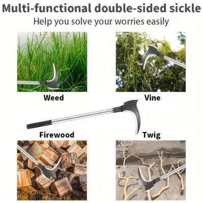 Guadaña de Acero al Manganeso Multifunción con Doble Punta y Hoja Duradera, Ideal para Agricultura, Jardinería, Corte de Leña, Actividades al Aire Libre y Más – Perfecta para Deshierbe, Tala, Pesca y Uso en Montaña (Sin Mango)