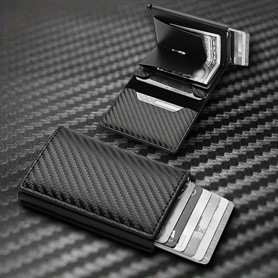 1 pieza de cartera ultrafina con bloqueo RFID para hombres - Carne sintética negra con aleación de aluminio, compacta y ligera, perfecta para negocios, viajes, camping y uso diario, cartera con bloqueo RFID | Diseño elegante de cartera | Cartera duradera