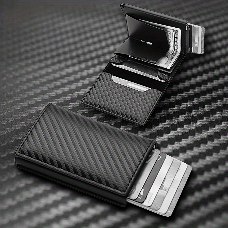 1 pieza de cartera ultrafina con bloqueo RFID para hombres - Carne sintética negra con aleación de aluminio, compacta y ligera, perfecta para negocios, viajes, camping y uso diario, cartera con bloqueo RFID | Diseño elegante de cartera | Cartera duradera