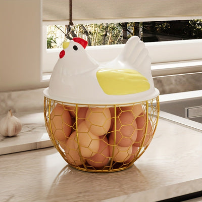 Portador de huevos de cerámica moderna en forma de pollo con acordes coloridos - Elegante cesta de almacenamiento de cocina para huevos y artículos pequeños, material plástico, perfecto para decoración del hogar, portador de huevos para refrigerador.