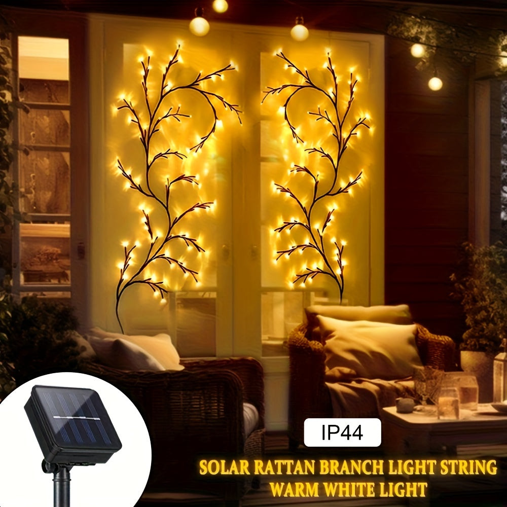 1 juego de luces solares de ramas de ratán, 72/96 LED cálidos, 8 modos, decoración interior y exterior para árbol de sauce, ideal para cenador, jardín, fiestas, cafetería y decoración de balcón