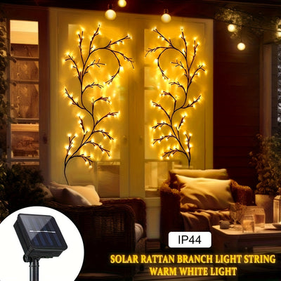 1 juego de luces solares de ramas de ratán, 72/96 LED cálidos, 8 modos, decoración interior y exterior para árbol de sauce, ideal para cenador, jardín, fiestas, cafetería y decoración de balcón