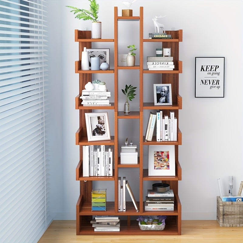 1 estante de árbol blanco con 8 estantes de almacenamiento - Organizador de suelo de madera dura de estilo para el hogar o la oficina, agrega un toque natural al espacio, decoración de estantes