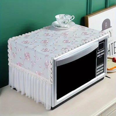 Cubierta de horno microondas de encaje elegante, poliéster, a prueba de aceite, transpirable, antideslizante, a prueba de polvo, con diseño floral decorativo para accesorio de cocina