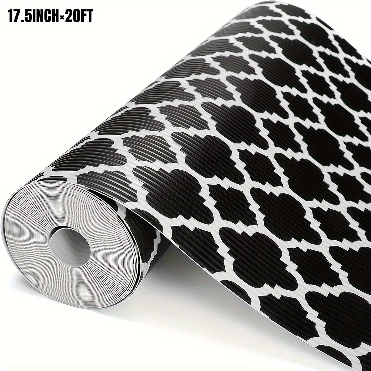 1 Rollo de Forro para Estantes Impermeable y No Adhesivo con Diseño Elegante de Trébol Gris y Blanco y Ondas - Tapete de Plástico Duradero y Cortable para Refrigeradores, Cajones de Cocina, Armarios | Antideslizante, Impermeable, Mantel para Refrigerador