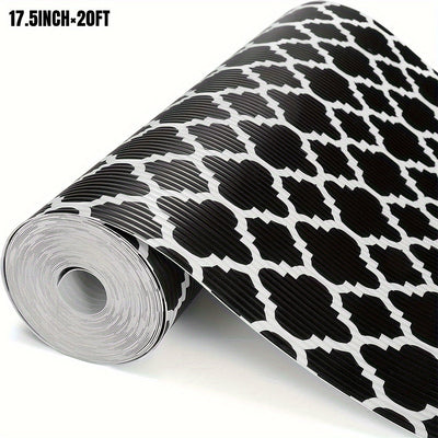 1 Rollo de Forro para Estantes Impermeable y No Adhesivo con Diseño Elegante de Trébol Gris y Blanco y Ondas - Tapete de Plástico Duradero y Cortable para Refrigeradores, Cajones de Cocina, Armarios | Antideslizante, Impermeable, Mantel para Refrigerador