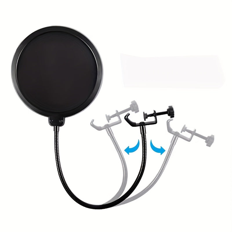 Filter de Micrófono Ajustable 180° para Reducción de Ruido - Aleación Negra, Compatible con Varios Soportes, Esencial para Transmisiones en Vivo, Diseño de Plástico Transparente con Cubierta de Espuma, Bloqueador de Sonido