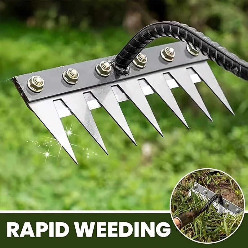 1PC Rastrillo de jardín de acero al carbono pesado para desyerbar - Rastrillo manual de desyerbe metálico para jardinería y aireación del suelo, sin mango incluido