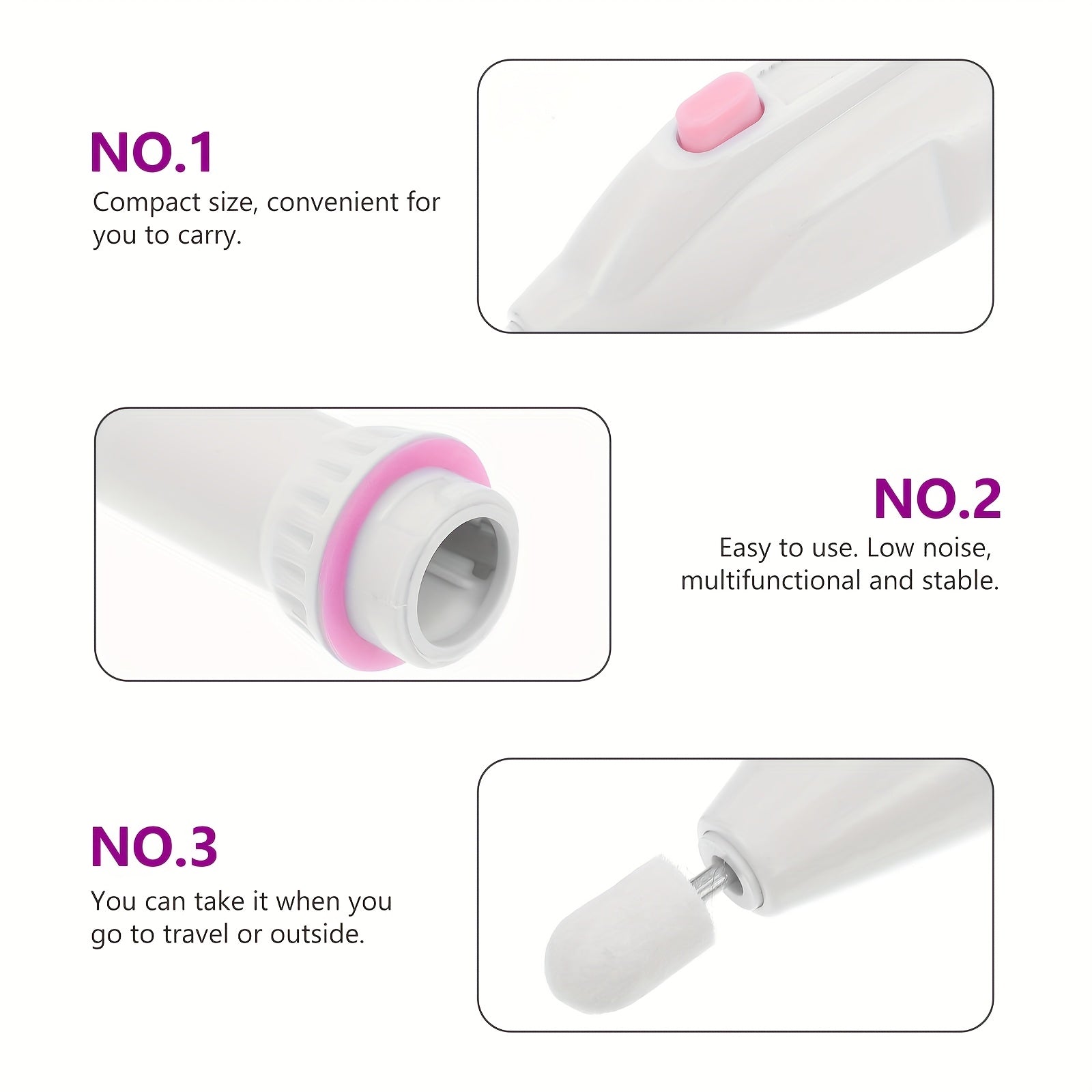 Amoladora y Pulidora de Uñas Eléctrica Portátil - 20000 RPM con Batería Inalámbrica, 5 Cabezales Intercambiables para Manicura, Pedicura, Eliminación de Cutículas en Beige Claro, Diseño Elegante, Accesorios Versátiles