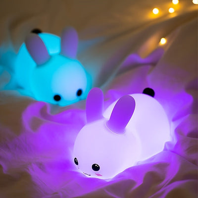 1 Luz nocturna de silicona con forma de conejo de jade, regalo creativo, carga USB, control remoto colorido, atenuación táctil, luces LED para dormir.