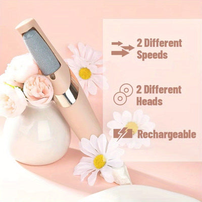 Eliminador Eléctrico de Pies, Herramienta Profesional Recargable y Portátil para Pedicura, Kit de Lima Electrónica para Pies Suaves y Lisos - Regalo Ideal para Pies Duros, Agrietados y Secos en Color Beige Claro