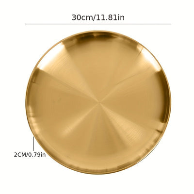 Bandeja de Servir de Acero Inoxidable Dorado Versátil - Perfecta para Pizza, Postres, Bistec y Más - Ideal para Navidad, Halloween, Pascua, Reuniones de Acción de Gracias - Bandeja Redonda Segura para Alimentos para Uso en Casa, Cocina, Restaurante