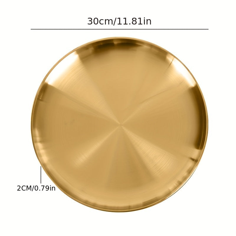 Bandeja de Servir de Acero Inoxidable Dorado Versátil - Perfecta para Pizza, Postres, Bistec y Más - Ideal para Navidad, Halloween, Pascua, Reuniones de Acción de Gracias - Bandeja Redonda Segura para Alimentos para Uso en Casa, Cocina, Restaurante