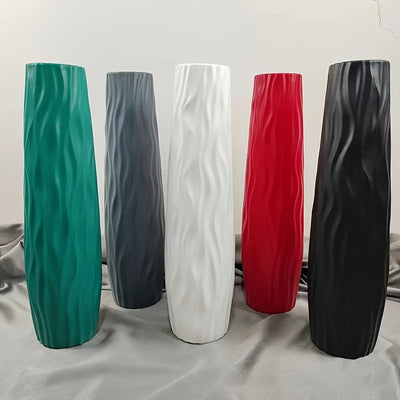 Florero grande de piso, alto y sencillo, de plástico hidropónico imitación cerámica, en blanco y negro, estilo europeo, para arreglos de flores secas, decoración de sala
