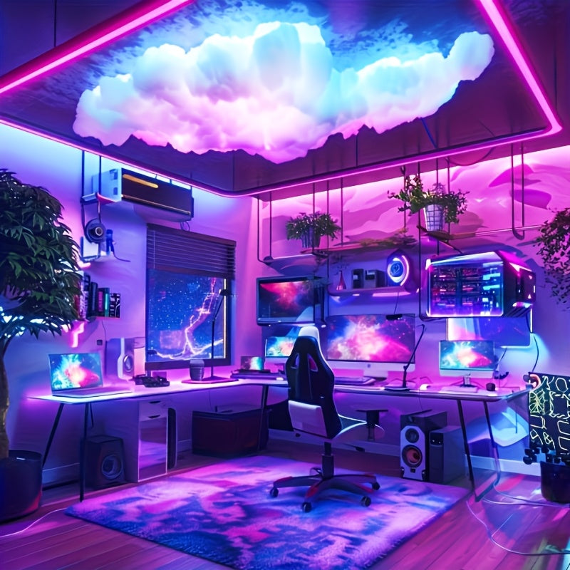 1 Juego de 200,0 pulgadas (79,9 plg) Kit de luces 3D de nubes - Luces LED de tiras cambiantes de color, multicolores, ideales para hogares interiores, ambiente de dormitorio y sincronización de música, ambiente de dormitorio | Tema de nubes, iluminación