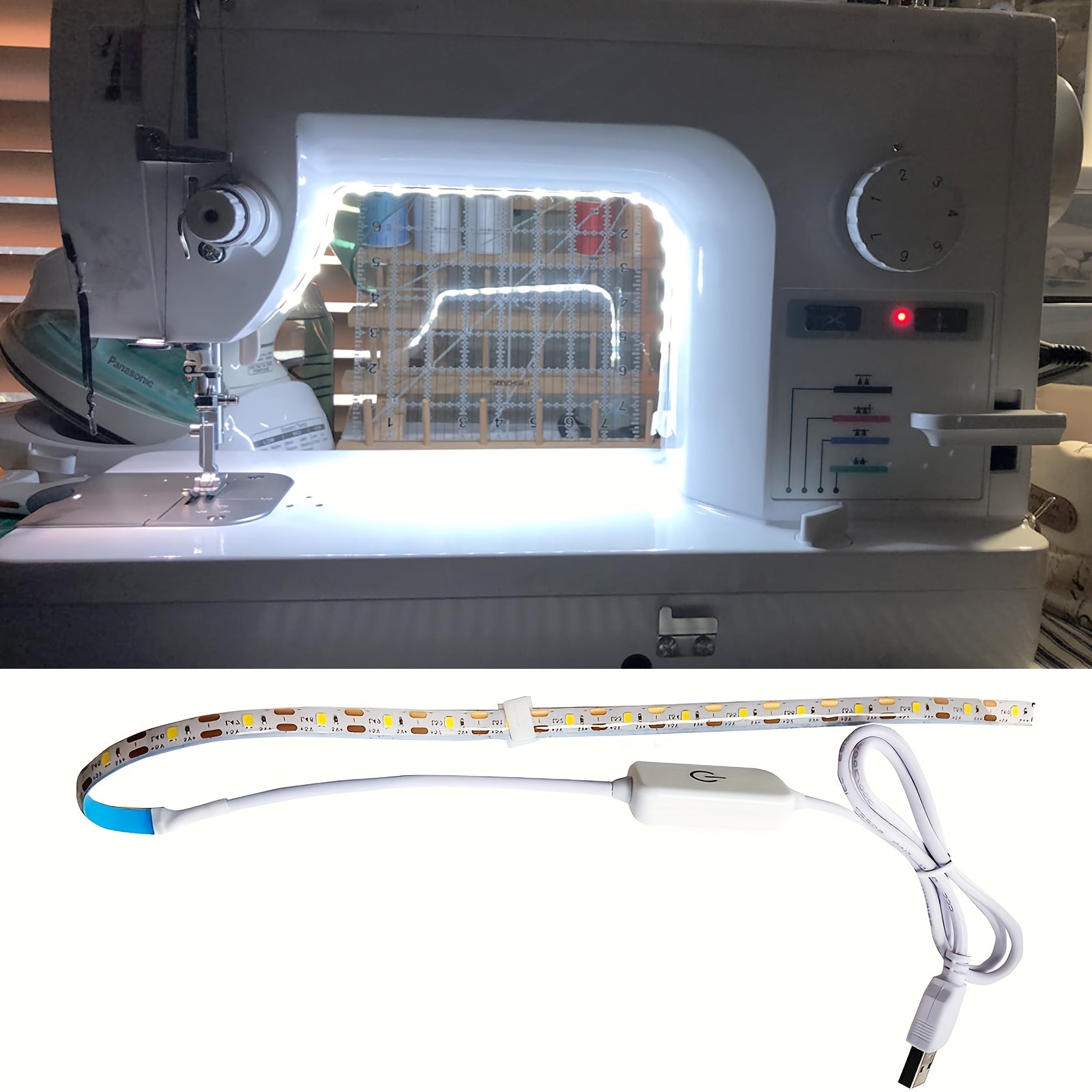 1pc Tira de luz LED regulable al tacto para máquina de coser, alimentada por USB, iluminación de bajo consumo para máquinas estándar, no requiere pilas, material plástico, perfecta para regalos de Navidad, decoración de oficinas, dormitorios, hoteles, fi