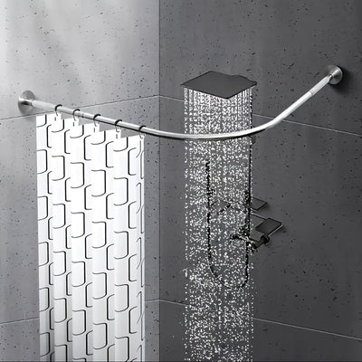 Conjunto de Barra para Cortina de Ducha Ajustable y Curva de 1 pieza, Barra para Cortina de Ducha Retráctil sin Agujeros de Acero Inoxidable, Fuerte y Duradera, Elegante, Fácil Instalación, Adecuada para Decoración de Baño, Suministros para el Hogar, Bar