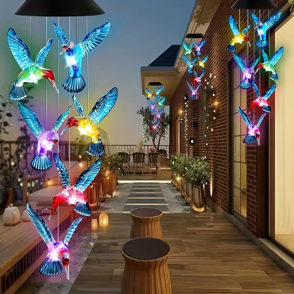 1 unidad, móvil de viento solar con colibrí que cambia de 6 colores - decoración encantadora para jardín en 7 colores vibrantes, luces solares para exterior, patio, césped y jardín, regalo perfecto para mamá, abuela o cumpleaños