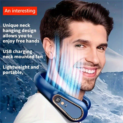 1 Pieza, Ventilador De Cuello Colgante Sin Aspas, Ventilador De Refrigeración Portátil Recargable Por USB Con 5 Velocidades De Viento Y Pantalla Digital, Tecnología Súper Y Diseño Sin Aspas Para Uso En Deportes Al Aire Libre