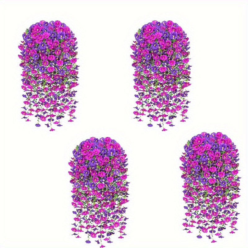 4 Piezas de Flores Colgantes Realistas de Gloria Matutina - Decoración Floral en Morado y Rosa, Sin Necesidad de Electricidad, Uso Todo el Año para Interior/Exterior - Construcción Duradera de Plástico para Bodas, Fiestas, Jardín, Hogar, Acción de Gracia