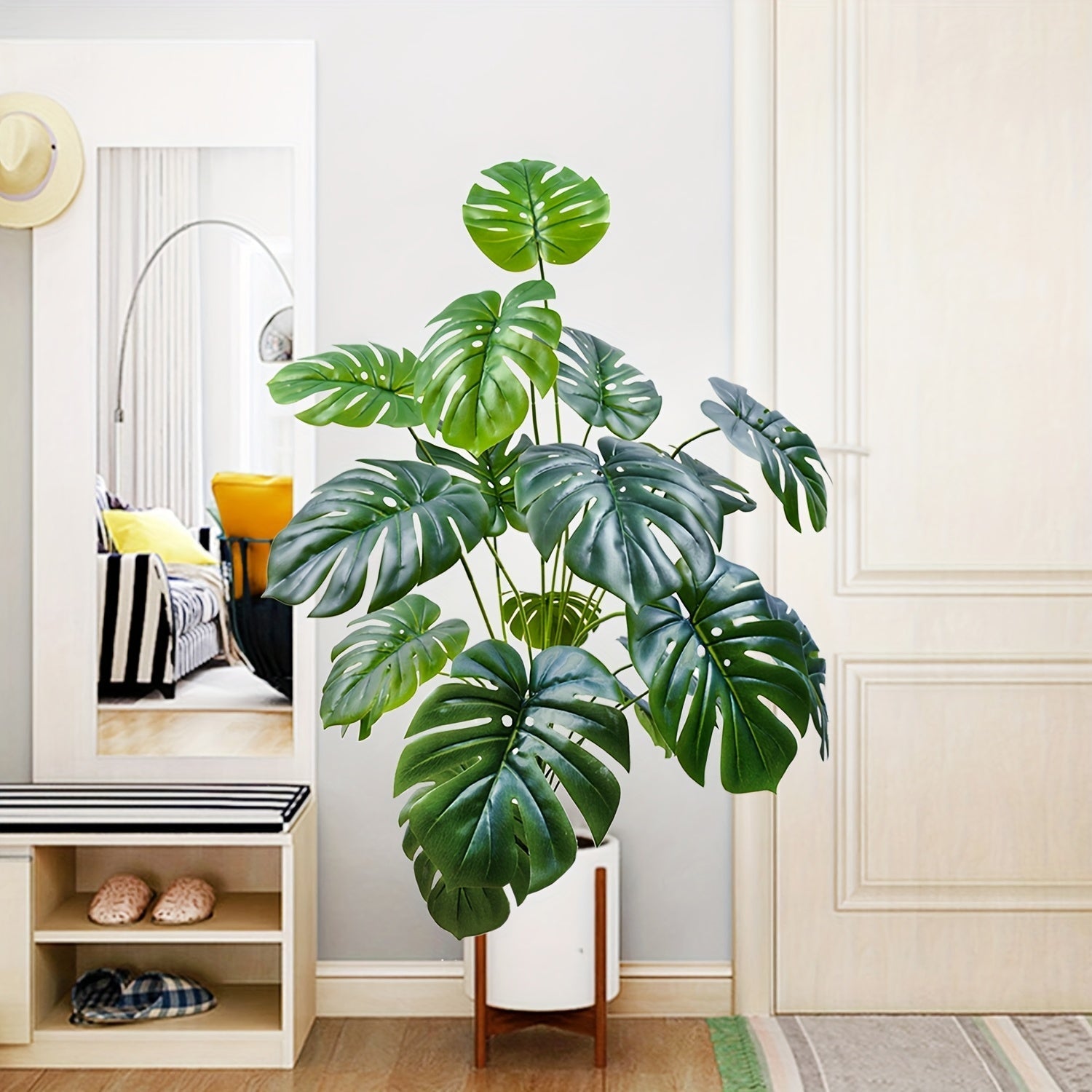 1 pieza de planta artificial Monstera Deliciosa, 80 cm/31,49 pulgadas - Hojas verdes grandes, bajo mantenimiento para decoración interior/exterior para hogar, oficina o jardín, no necesita batería, decoración de plantas interiores | Estética natural | Pl
