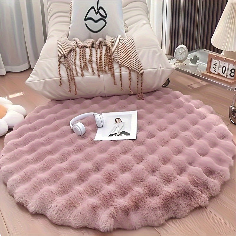 Alfombra redonda de piel sintética de conejo de imitación de 1800 g - Alfombra mullida de felpa minimalista moderna, lavable a máquina, respaldo de gamuza antideslizante, alfombra ligera para interiores para decoración del hogar, sala de estar, dormitori