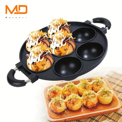 MOREDOR Sartén Antiadherente de 7 Agujeros con Molde para Pasteles de Aleación de Aluminio y Mango Ergonómico, Fácil Limpieza y Diseño Ahorrador de Espacio para Cocina en Casa, Actividades al Aire Libre, Panqueques, Empanadas