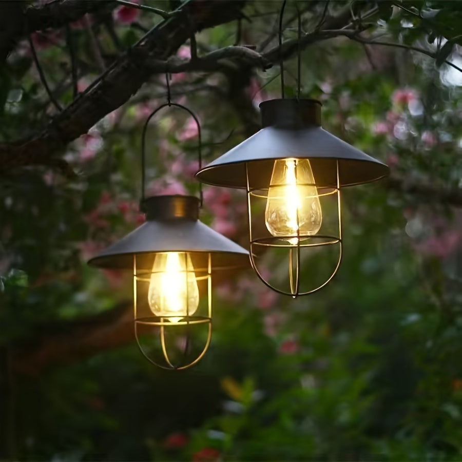 1pc/2pcs Lámpara Solar LED Vintage de Tungsteno, Estilo Retro, Farol Colgante para Flores, Decoración Exterior Jardín Balcón