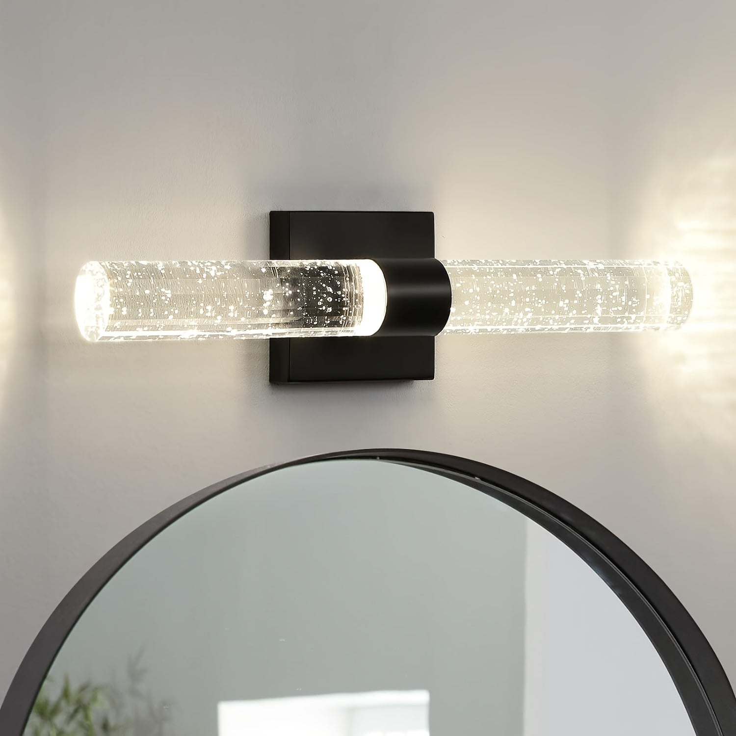 Aplique LED de cristal moderno - Aplique de pared de hierro fundido negro mate, montaje semi empotrado con control de interruptor para baño, dormitorio, sala de estar - 39,88 cm 5000 K, cableado, 110 V-240 V, fuente LED integrada