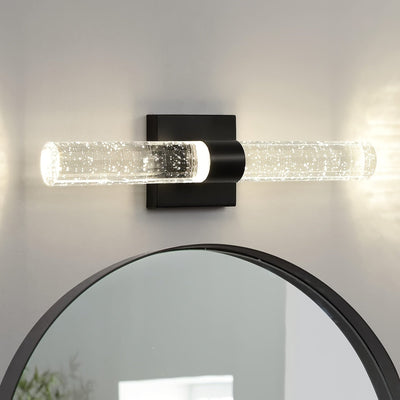 Aplique LED de cristal moderno - Aplique de pared de hierro fundido negro mate, montaje semi empotrado con control de interruptor para baño, dormitorio, sala de estar - 39,88 cm 5000 K, cableado, 110 V-240 V, fuente LED integrada