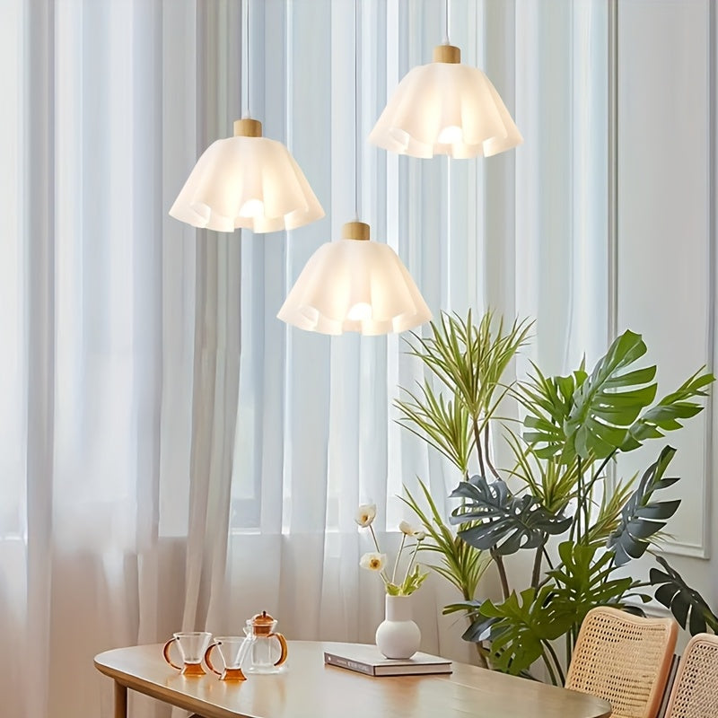 1pc Lámpara Colgante Moderna Minimalista con Forma de Flor, Base E27, Aparato Semi-Encastrado Blanco para Mesa de Cocina y Bar - Bombilla No Incluida, Iluminación de Cocina|Diseño de Pantalla Floral|Decoración de Color Neutro