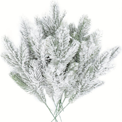 Elección popular] 10 ramas artificiales de pino con efecto nevado, ramas de pino falsas con escarcha para árbol de Navidad, coronas, guirnaldas y decoración navideña, ramitas, esprays y manualidades
