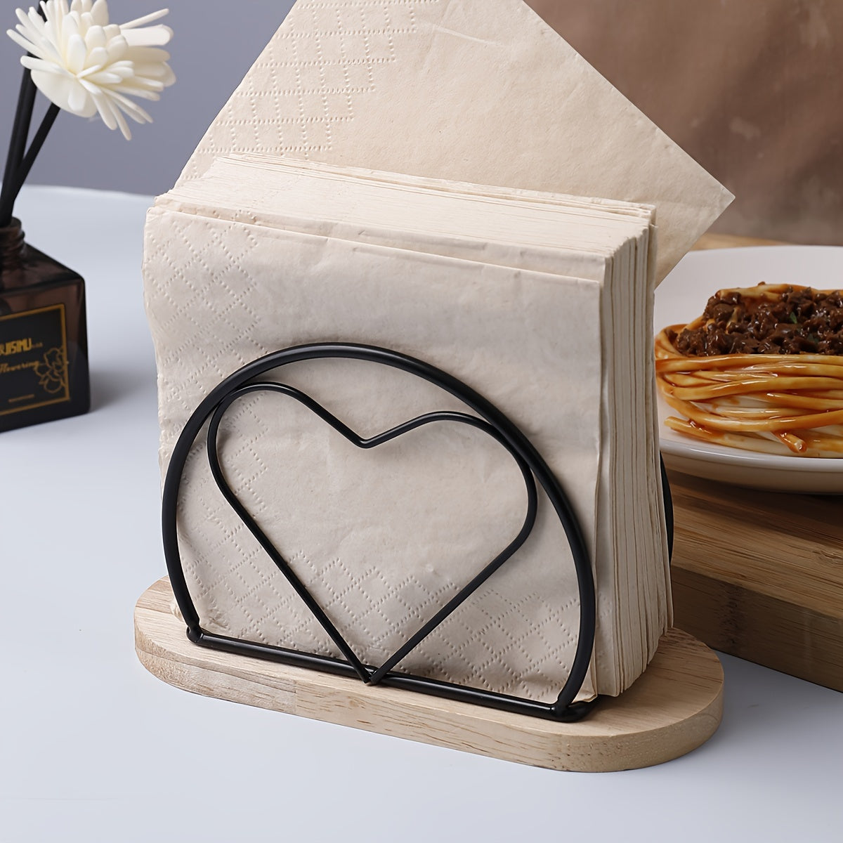 1 pieza de Soporte de servilletas de hierro fundido elegante, Dispensador de servilletas metálico autosoportante, Accesorio decorativo de mesa para restaurante, hotel y cafetería