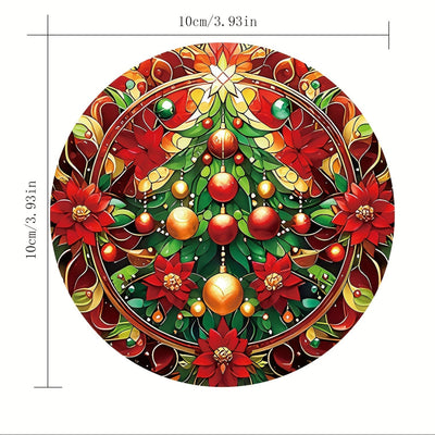 8 piezas Conjunto de posavasos de madera festivos de Navidad - Resistente al calor, lavable a mano, para bebidas, café, oficina, cocina, decoración de mesa, regalo de vacaciones, diámetro de 9,98 cm