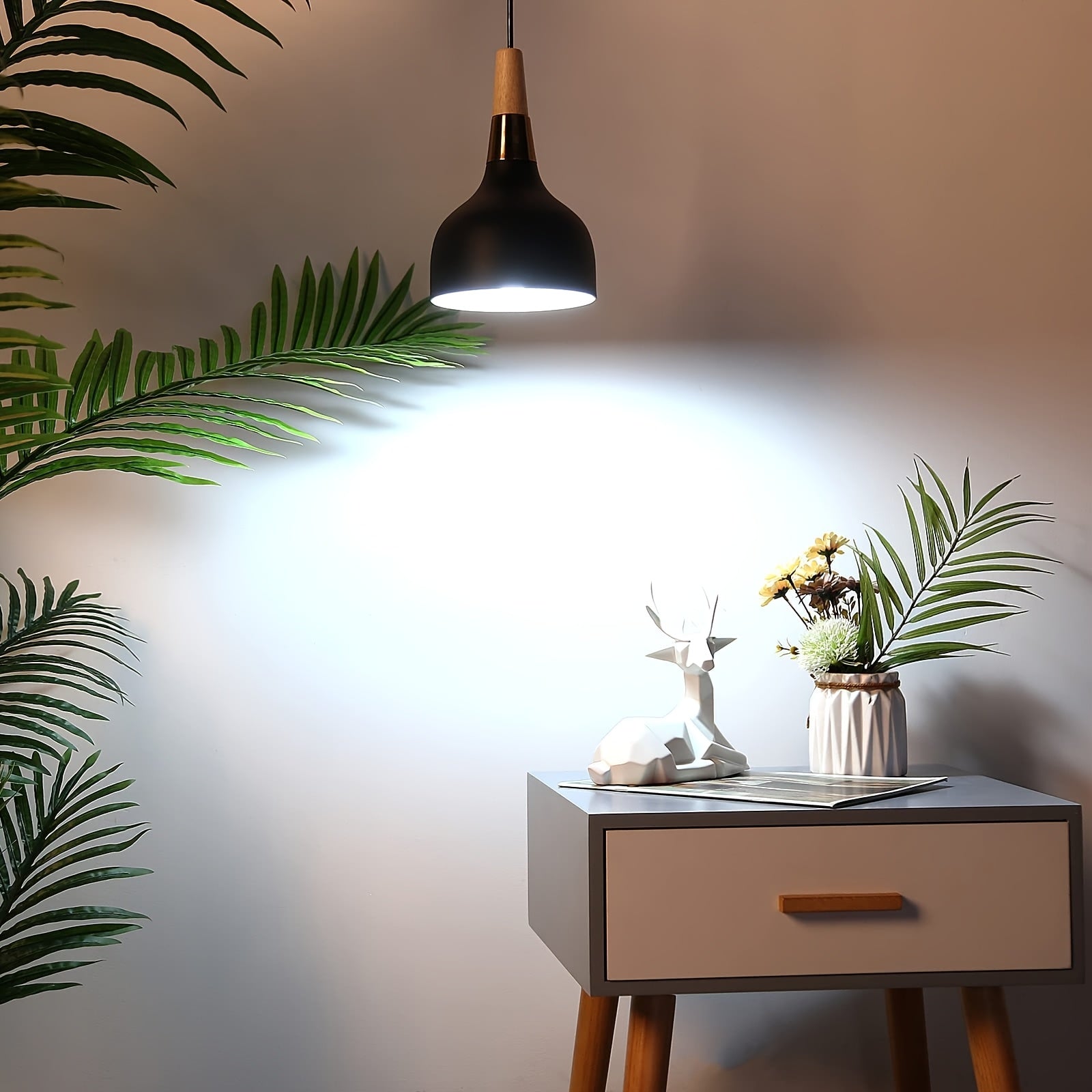 Lámpara colgante moderna de metal negro con domo de madera - Altura ajustable, montaje semiempotrado, candelabro desmontable para isla de cocina, comedor, pasillo, vestíbulo, dormitorio - No incluye bombilla, iluminación de cocina | Acabado metálico eleg