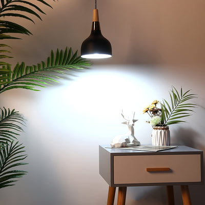 Lámpara colgante moderna de metal negro con domo de madera - Altura ajustable, montaje semiempotrado, candelabro desmontable para isla de cocina, comedor, pasillo, vestíbulo, dormitorio - No incluye bombilla, iluminación de cocina | Acabado metálico eleg
