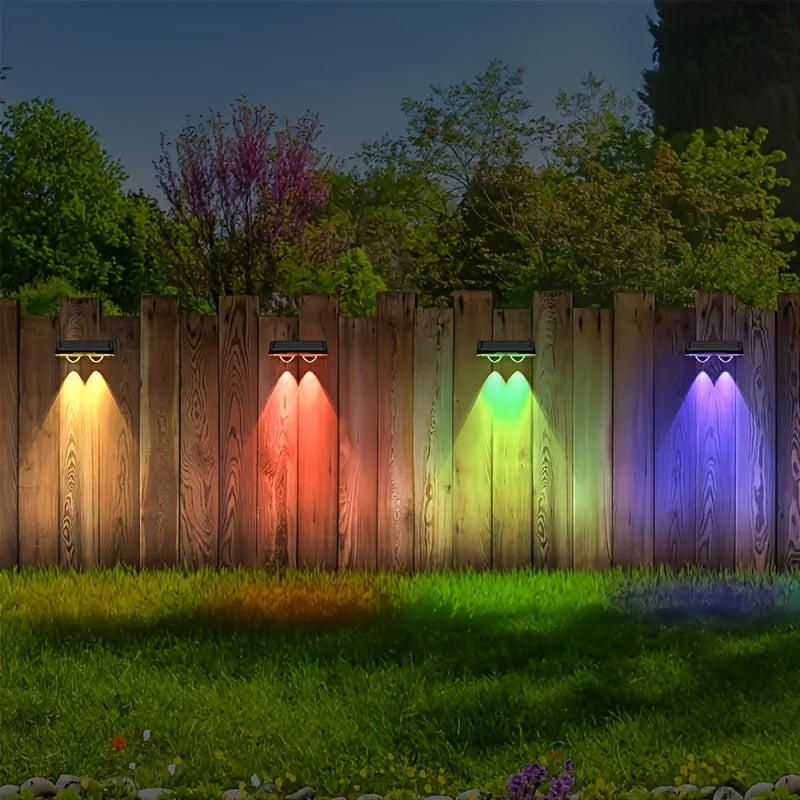 4 Luces Solares de Pared FACHOI con Sensor Inteligente, 2 Luces Solares para Exteriores: Balcón, Porche, Cerca, Centro Comercial, Jardín, Garaje y Decoración Festiva - 9 Modos de Iluminación Colorida