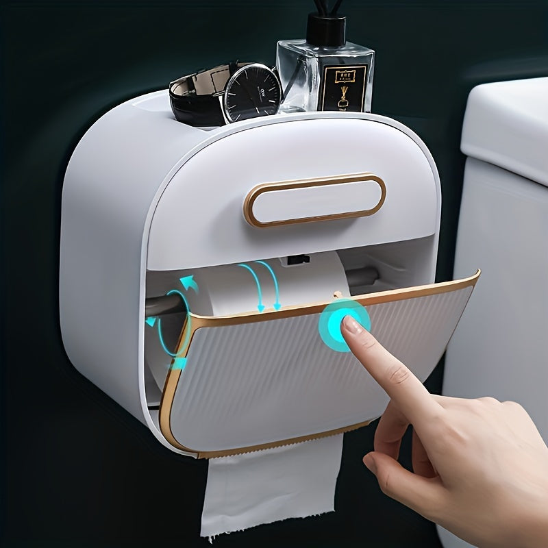Caja De Almacenamiento De Papel Higiénico Para Baño, Soporte De Papel Higiénico, Contenedor De Papel Higiénico Montado En La Pared, Estante De Almacenamiento De Papel Higiénico Impermeable, Accesorios De Baño