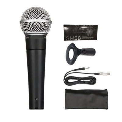 Microfono Profesional SM58 con Captación Direccional en Forma de Corazón - Reducción de Ruido, Construcción Robusta, Compatible con Sistemas PA/Mezcladores - para Actuaciones En Vivo, Grabaciones, Podcasts, Conferencias - Alimentado por DC (36V) - Sin Pi