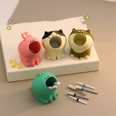 Cubo de almacenamiento de dibujos animados para herramientas de uñas japonesas con gatos, Shiba Inu, dinosaurios y conejos, que también sirve como taza para limpiar pinceles.
