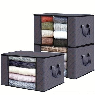 Juego de 3 Cajas de Almacenamiento Plegables de Gran Capacidad con Tapa Abatible y Asas, Contenedores Colapsibles Duraderos de Tela No Tejida para Armario, Dormitorio, Residencia Universitaria, Camping, Viaje - Recipientes Ahorradores de Espacio, Organiz