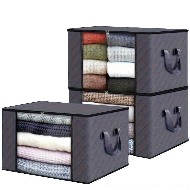 Juego de 3 Cajas de Almacenamiento Plegables de Gran Capacidad con Tapa Abatible y Asas, Contenedores Colapsibles Duraderos de Tela No Tejida para Armario, Dormitorio, Residencia Universitaria, Camping, Viaje - Recipientes Ahorradores de Espacio, Organiz